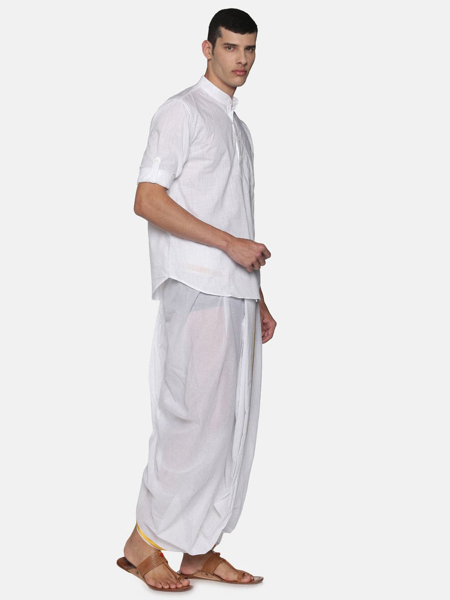 Men White Colour Cotton Kurta Dhoti Pant Set.