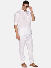 Men White Colour Cotton Kurta Pyjama Set.