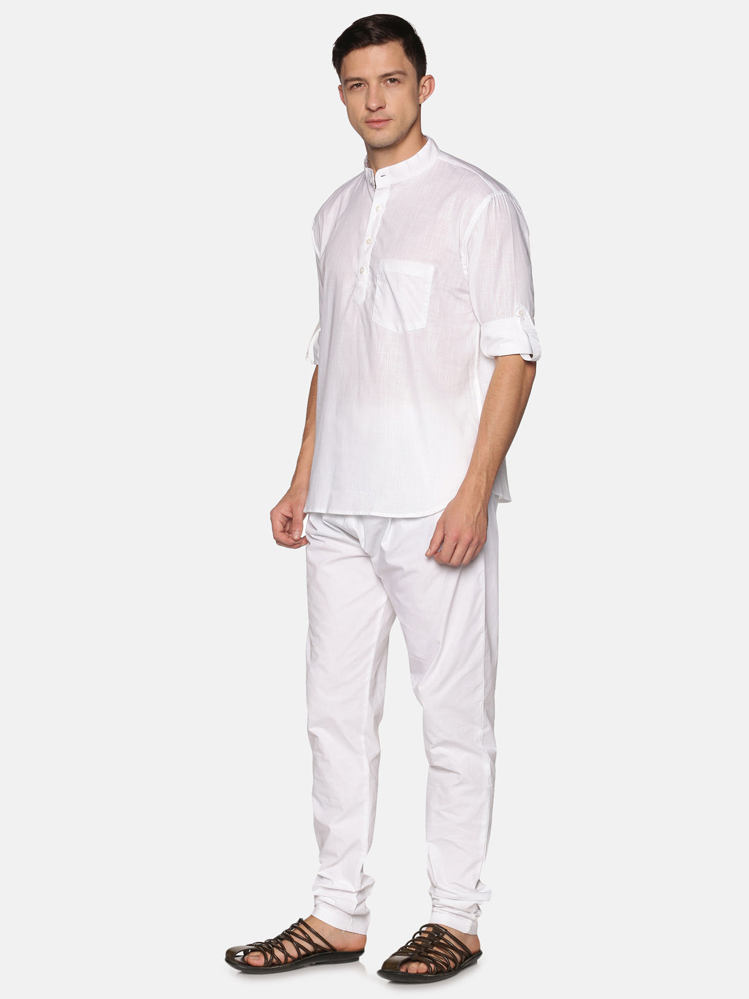 Men White Colour Cotton Kurta Pyjama Set.