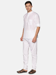 Men White Colour Cotton Kurta Pyjama Set.
