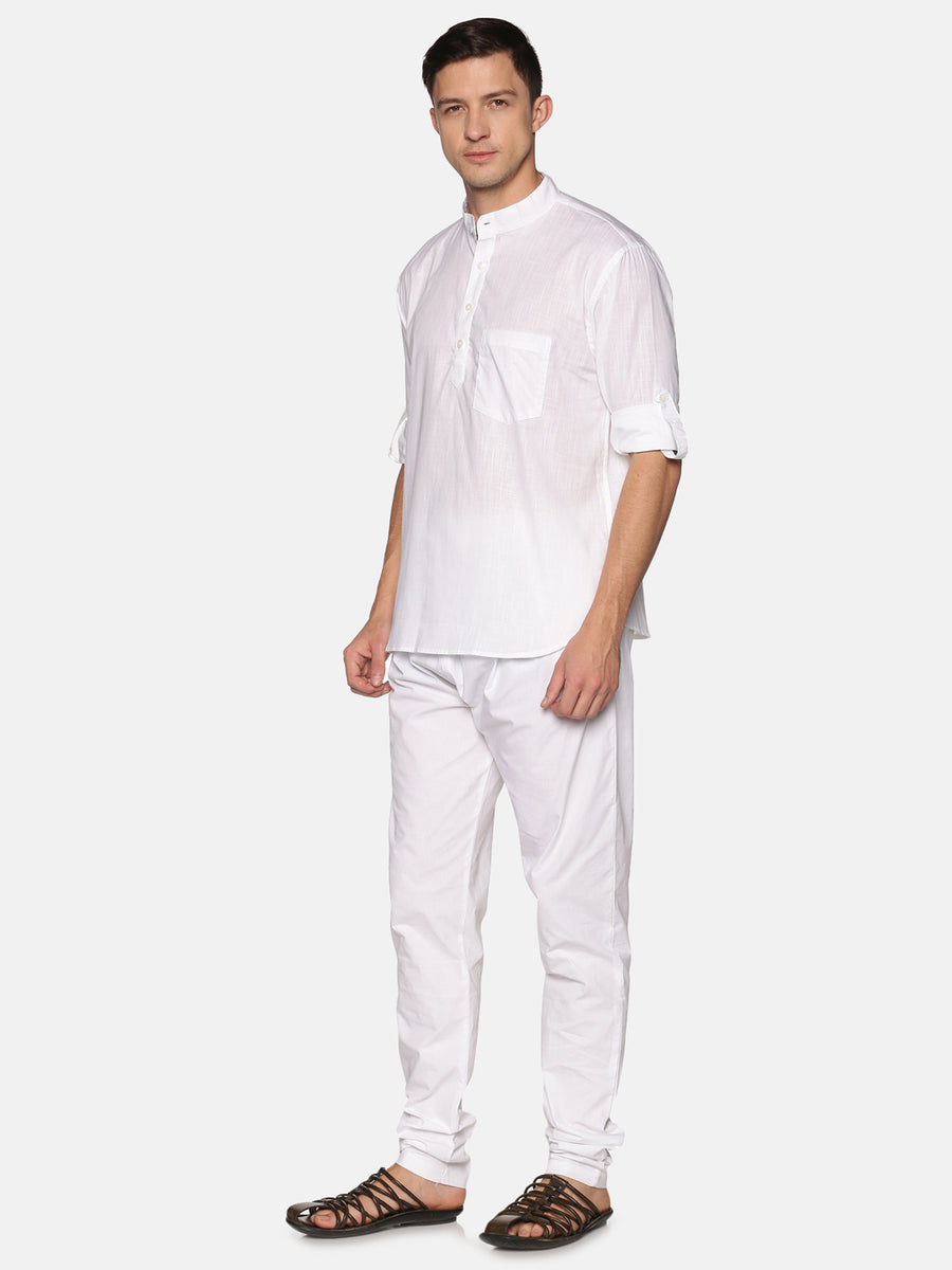 Men White Colour Cotton Kurta Pyjama Set.