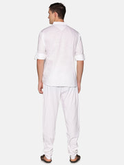 Men White Colour Cotton Kurta Pyjama Set.