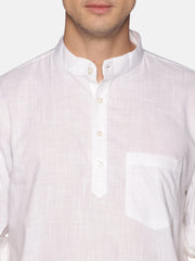 Men White Colour Cotton Kurta Pyjama Set.