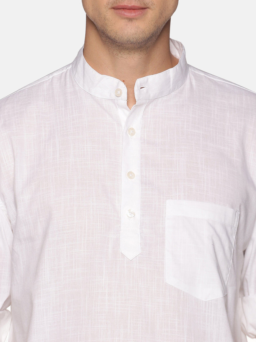 Men White Colour Cotton Kurta Pyjama Set.