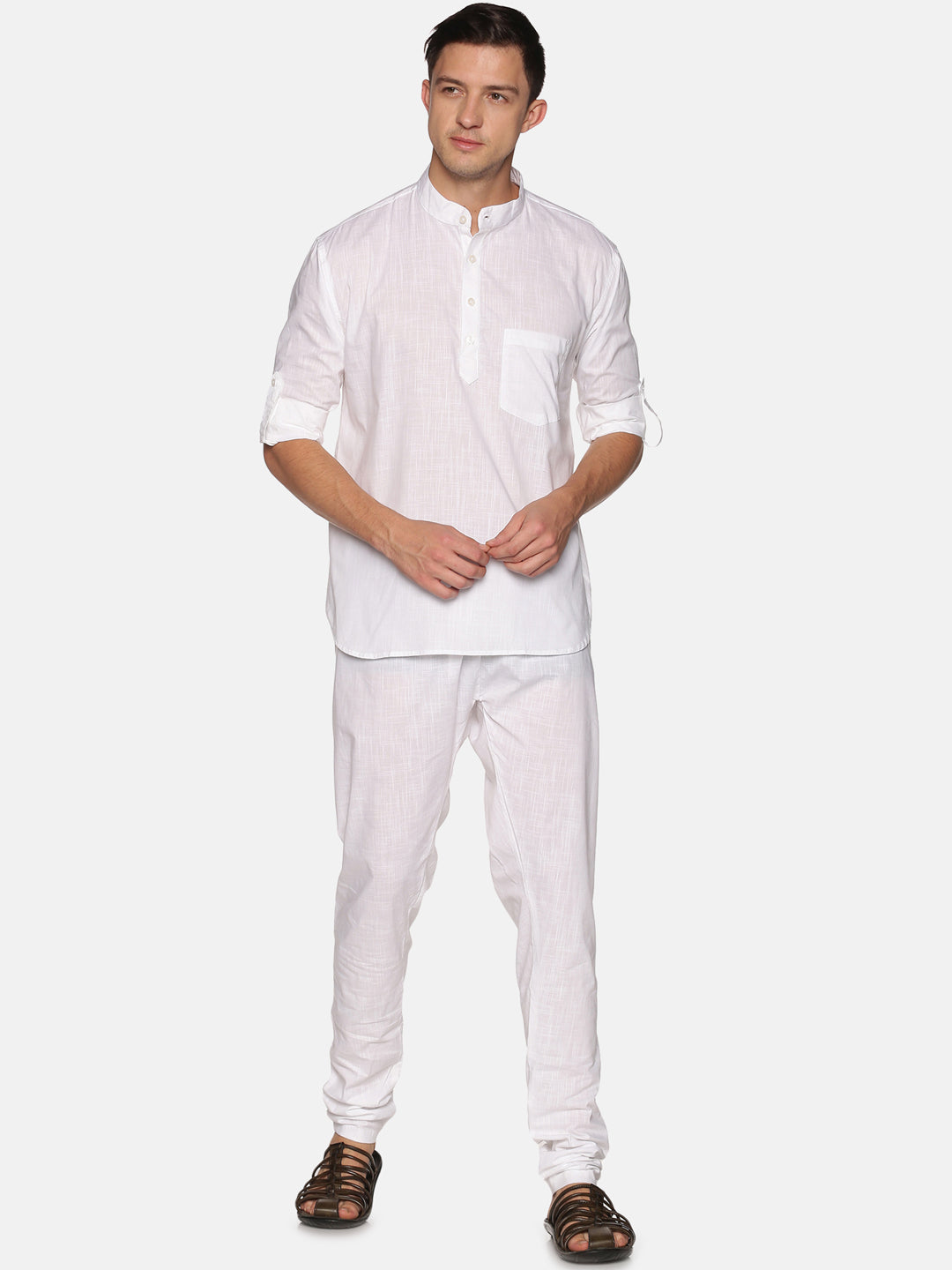 Men White Colour Cotton Kurta Pyjama Set