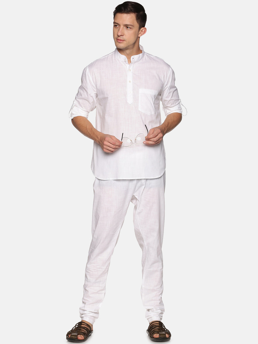 Men White Colour Cotton Kurta Pyjama Set
