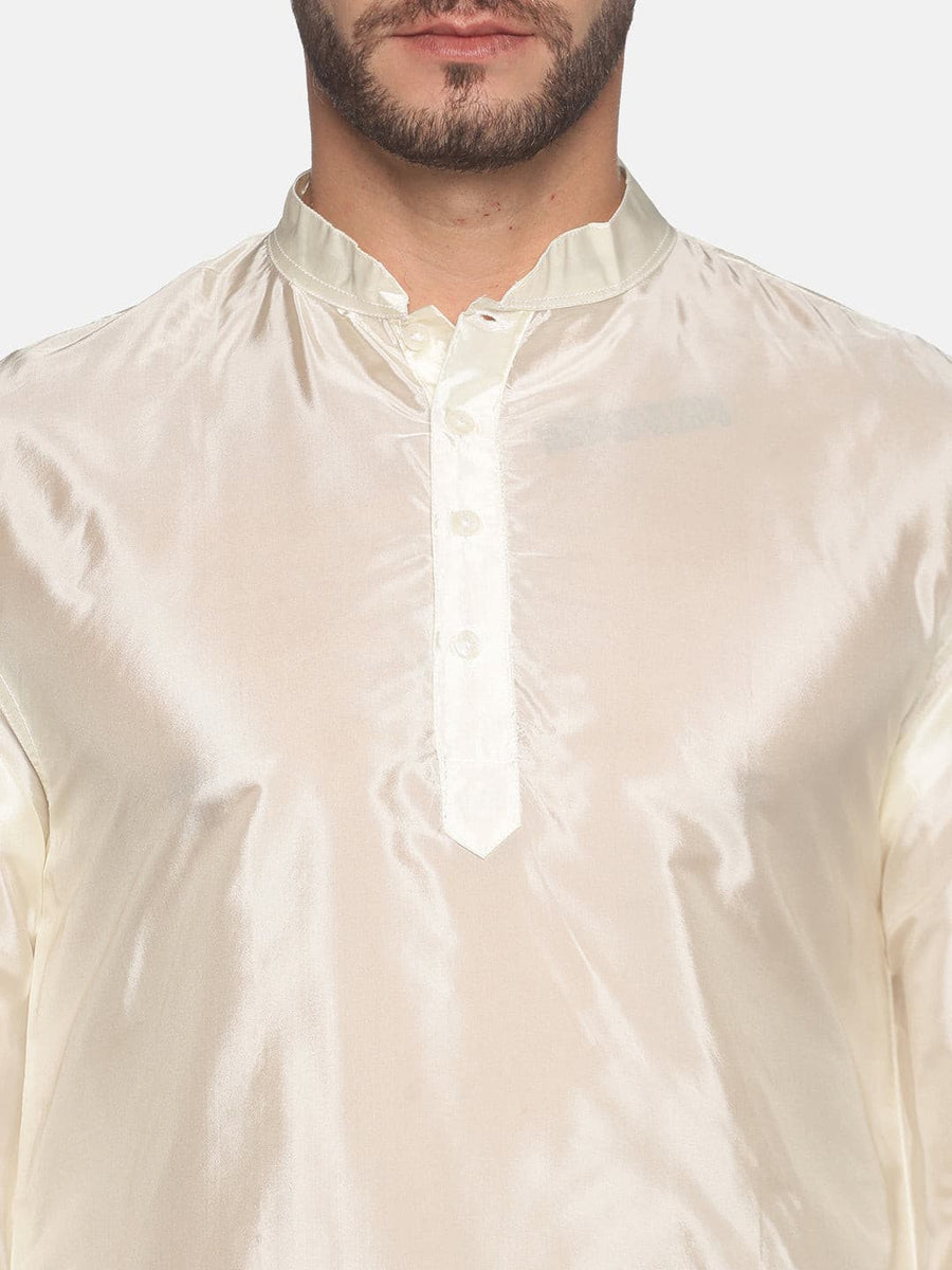 Men Cream Colour Art Silk Kurta Pyjama Set