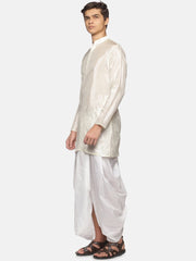 Men Off White Colour Art Silk Kurta Dhoti Pant Set