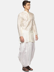 Men Off White Colour Art Silk Kurta Dhoti Pant Set