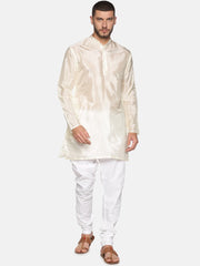 Men Cream Colour Art Silk Kurta Pyjama Set