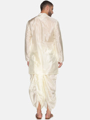 Men Off White Colour Art Silk Kurta Dhoti Pant Set