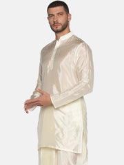 Men Cream Colour Art Silk Long Kurta.