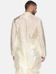 Men Cream Colour Art Silk Long Kurta.