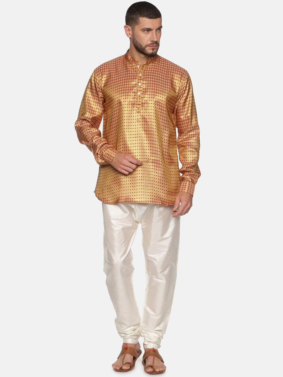 Men Gold Colour Polyester Kurta Pyjama Set