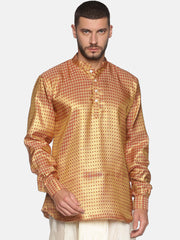 Men Jacquard Red Diamond Short Kurta