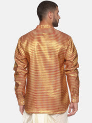 Men Jacquard Red Diamond Short Kurta.