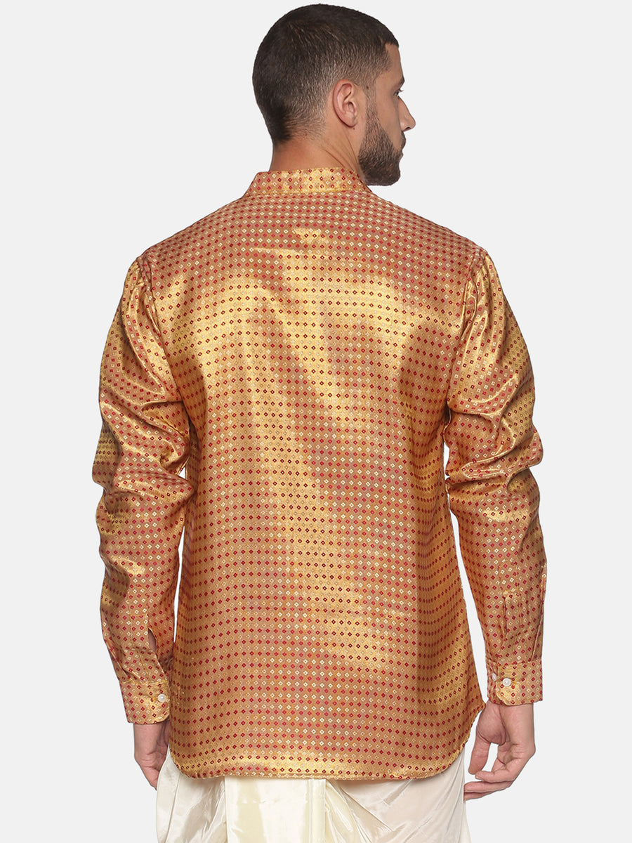 Men Jacquard Red Diamond Short Kurta.