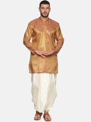 Men Gold Colour Polyester Kurta Dhoti Pant Set