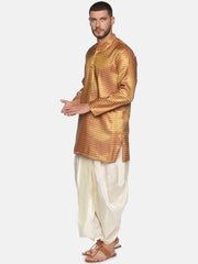 Men Gold Colour Polyester Kurta Dhoti Pant Set