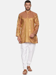 Men Gold Colour Polyester Kurta Pyjama Set