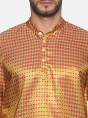 Men Gold Colour Polyester Kurta Pyjama Set