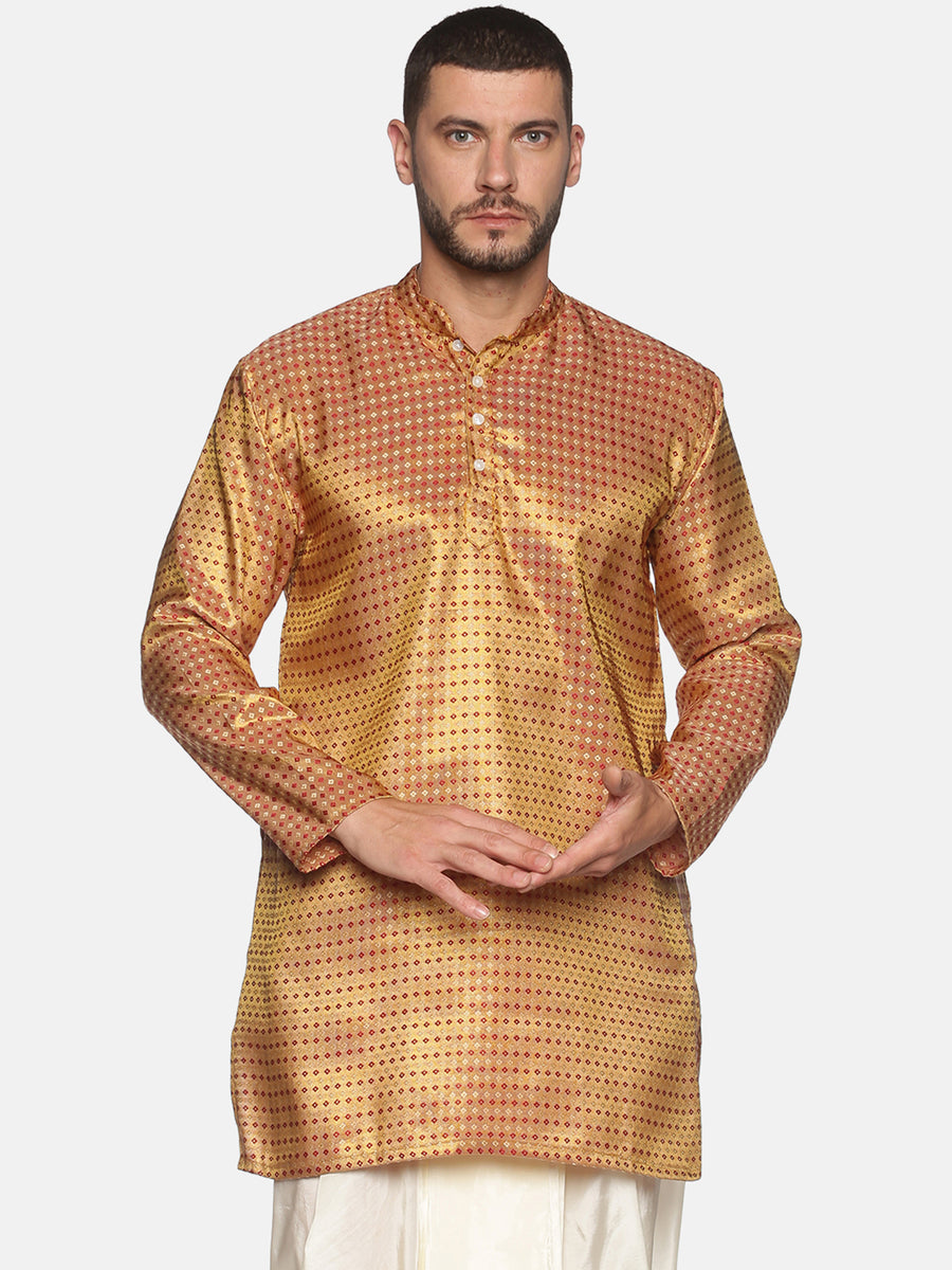 Men Jacquard Red Diamond Long Kurta