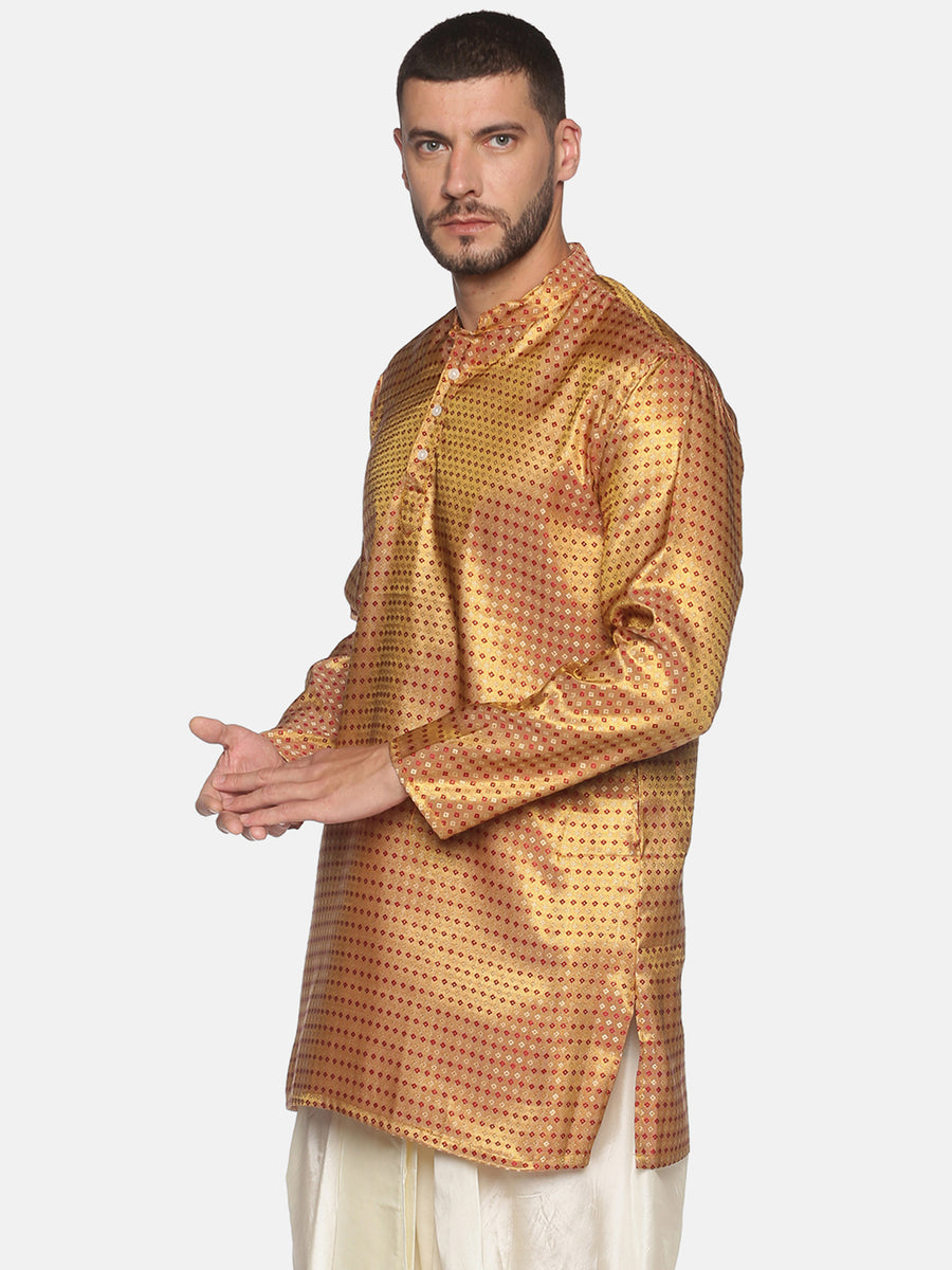 Men Jacquard Red Diamond Long Kurta.