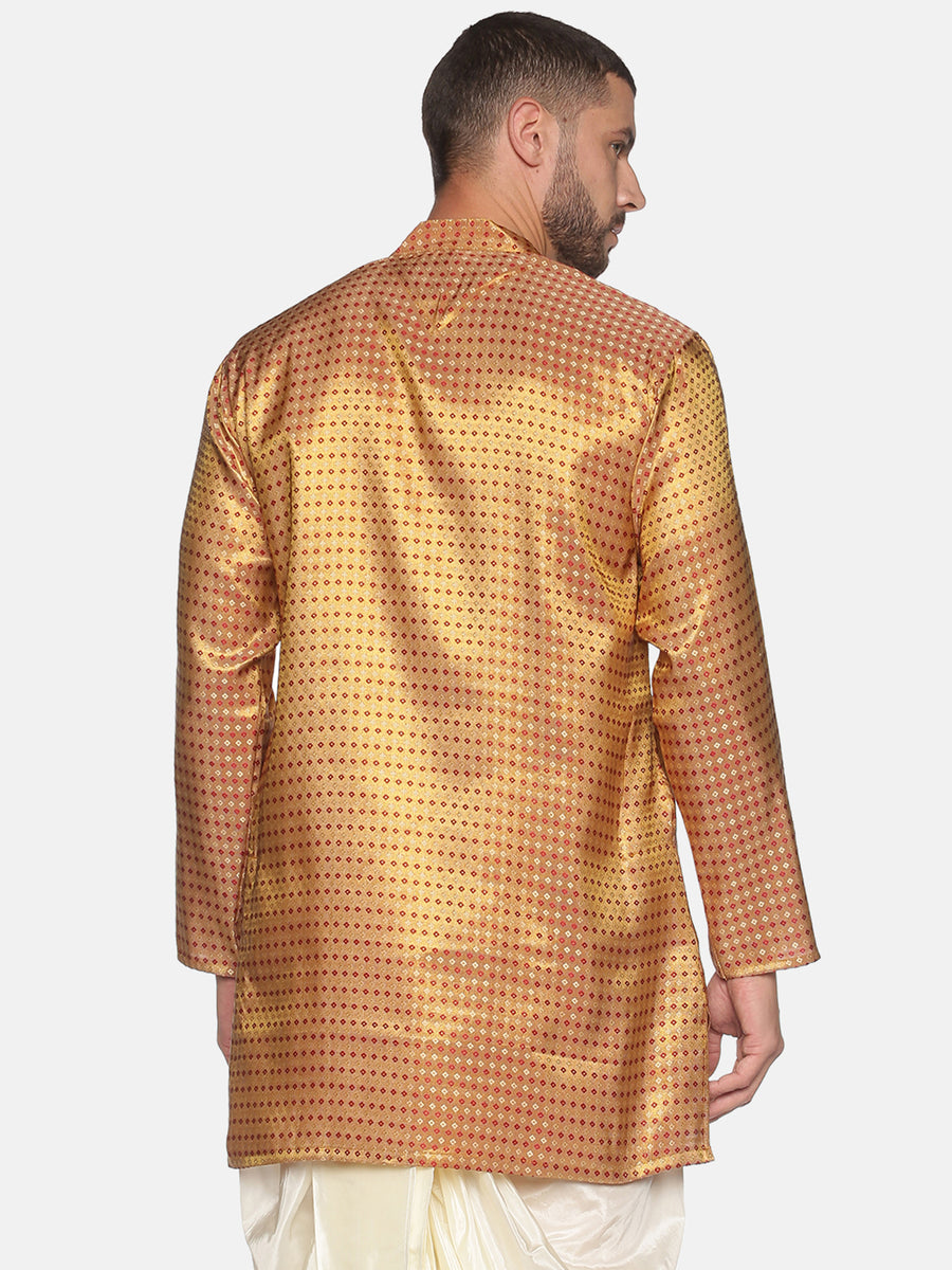 Men Jacquard Red Diamond Long Kurta.