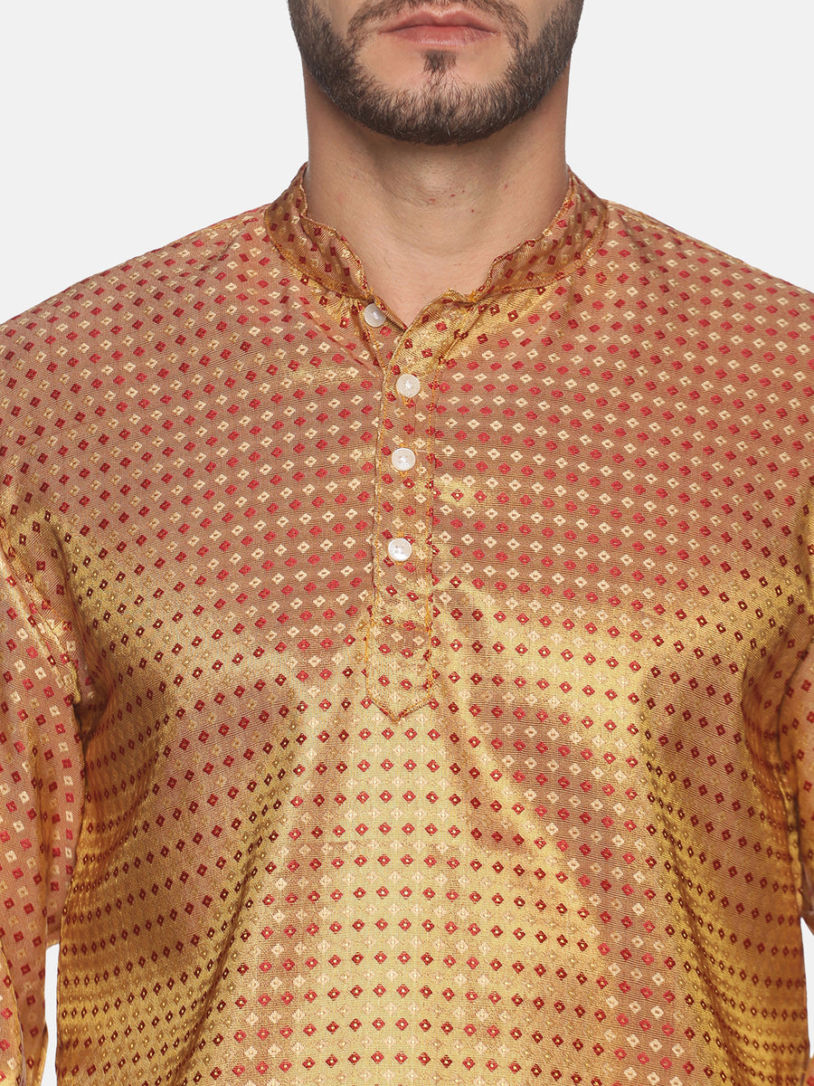 Men Jacquard Red Diamond Long Kurta.