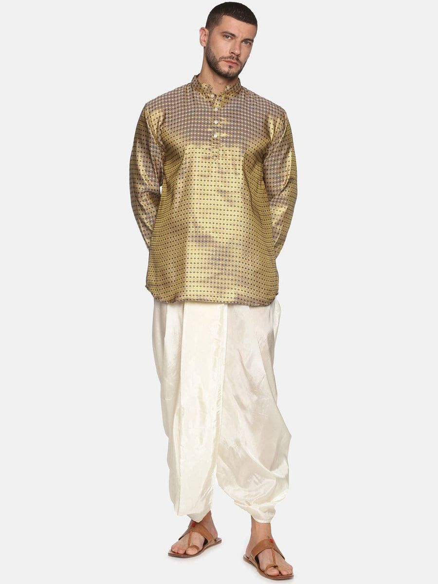 Men Gold Colour Polyester Kurta Dhoti Pant Set