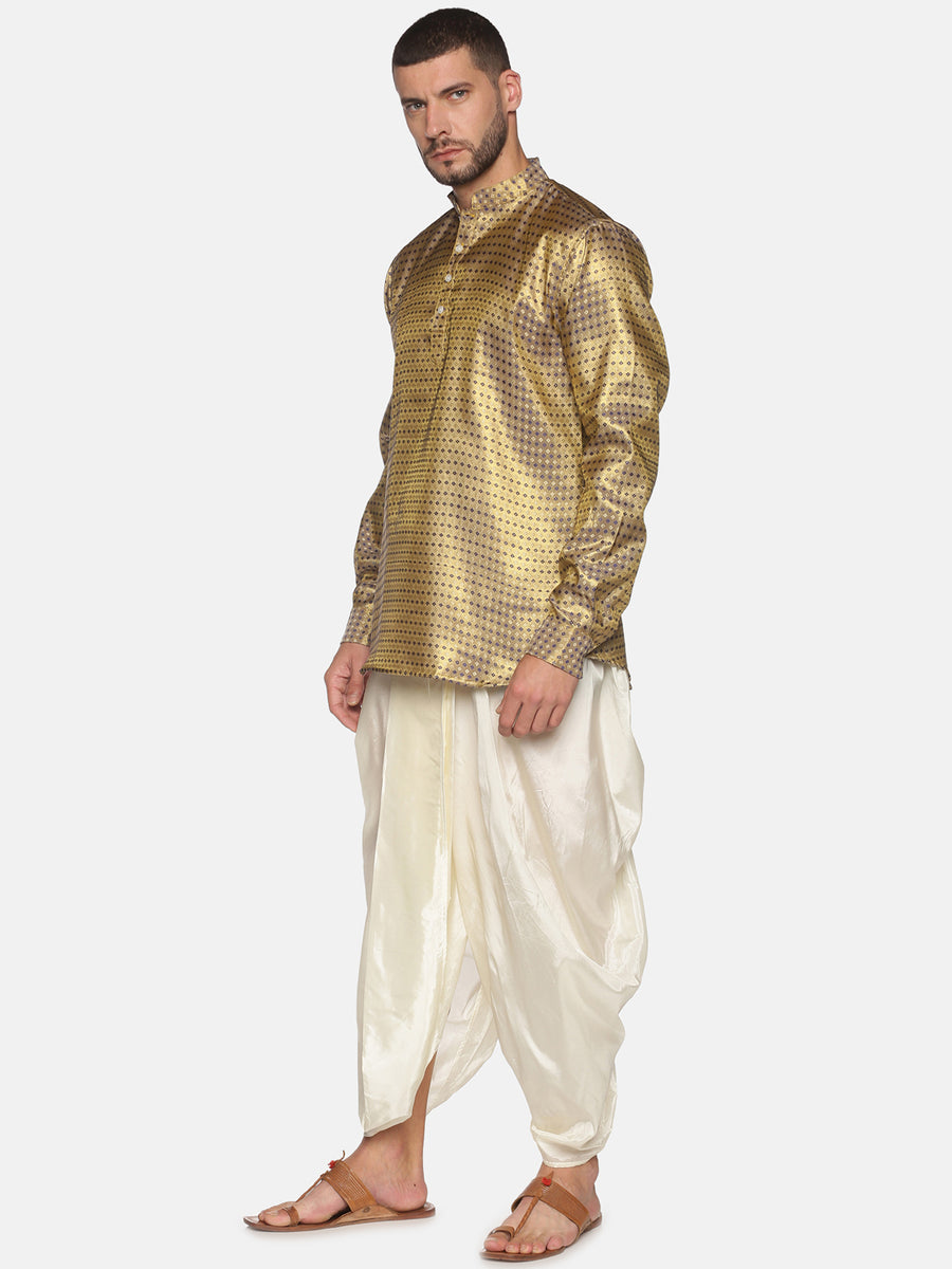 Men Jacquard Blue Diamond Short Kurta.