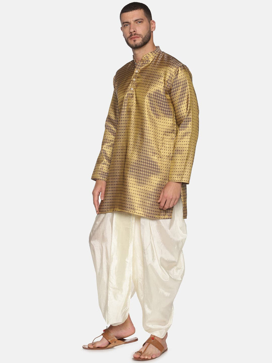 Men Gold Colour Polyester Kurta Dhoti Pant Set
