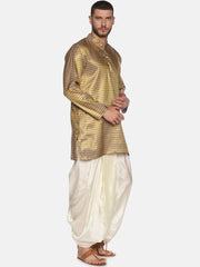 Men Gold Colour Polyester Kurta Dhoti Pant Set
