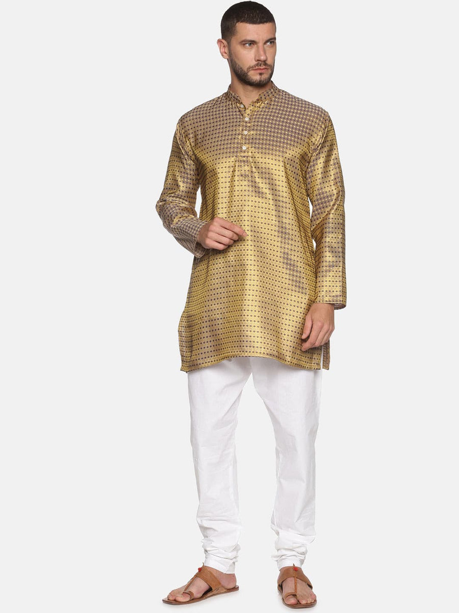 Men Gold Colour Polyester Kurta Pyjama Set
