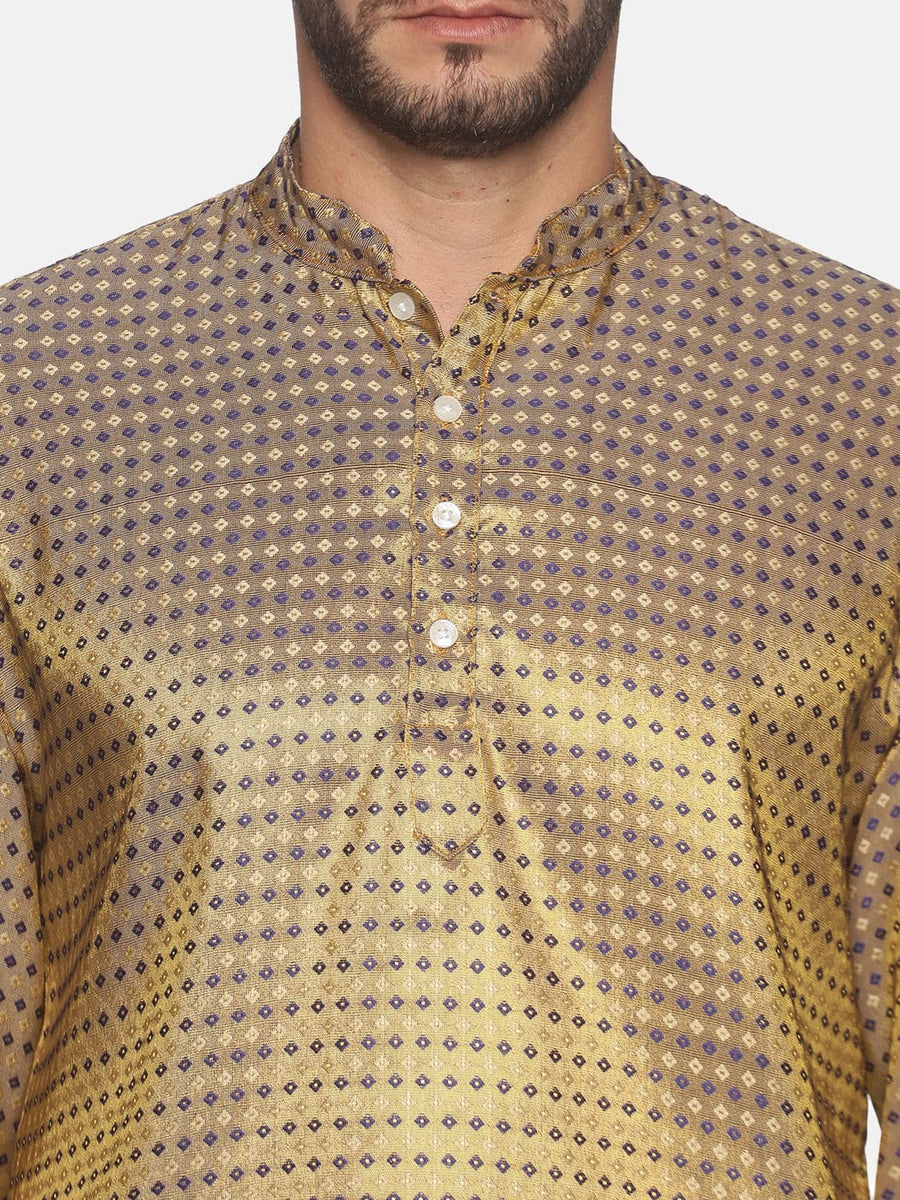 Men Gold Colour Polyester Kurta Pyjama Set