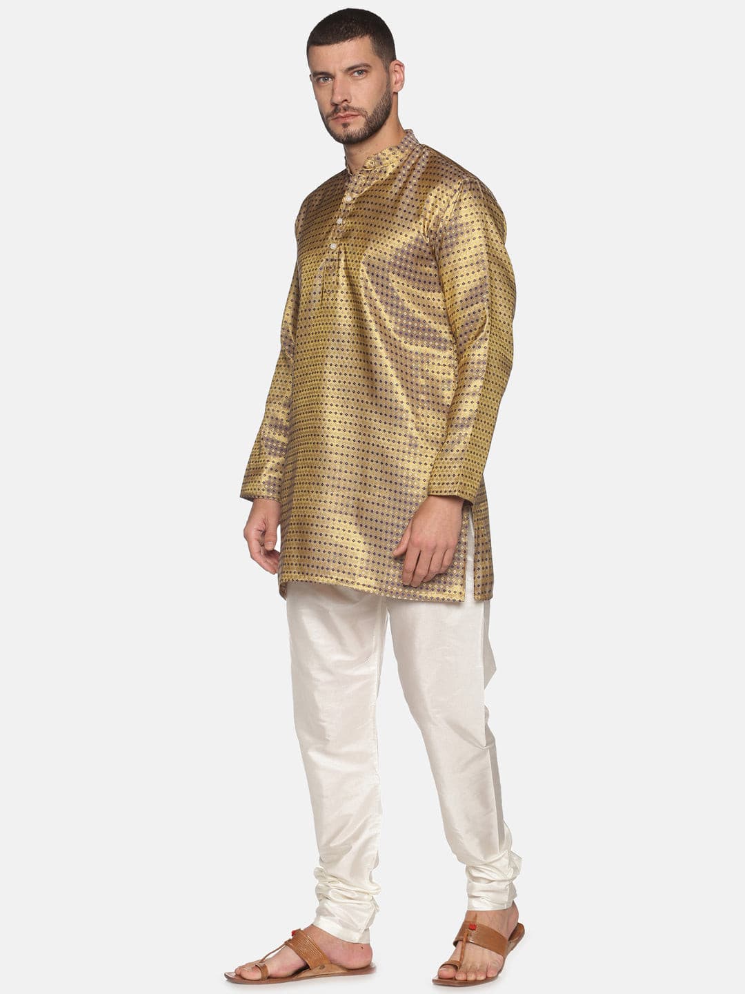 Men Gold Colour Polyester Kurta Pyjama Set