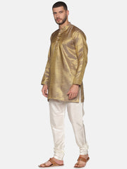 Men Gold Colour Polyester Kurta Pyjama Set