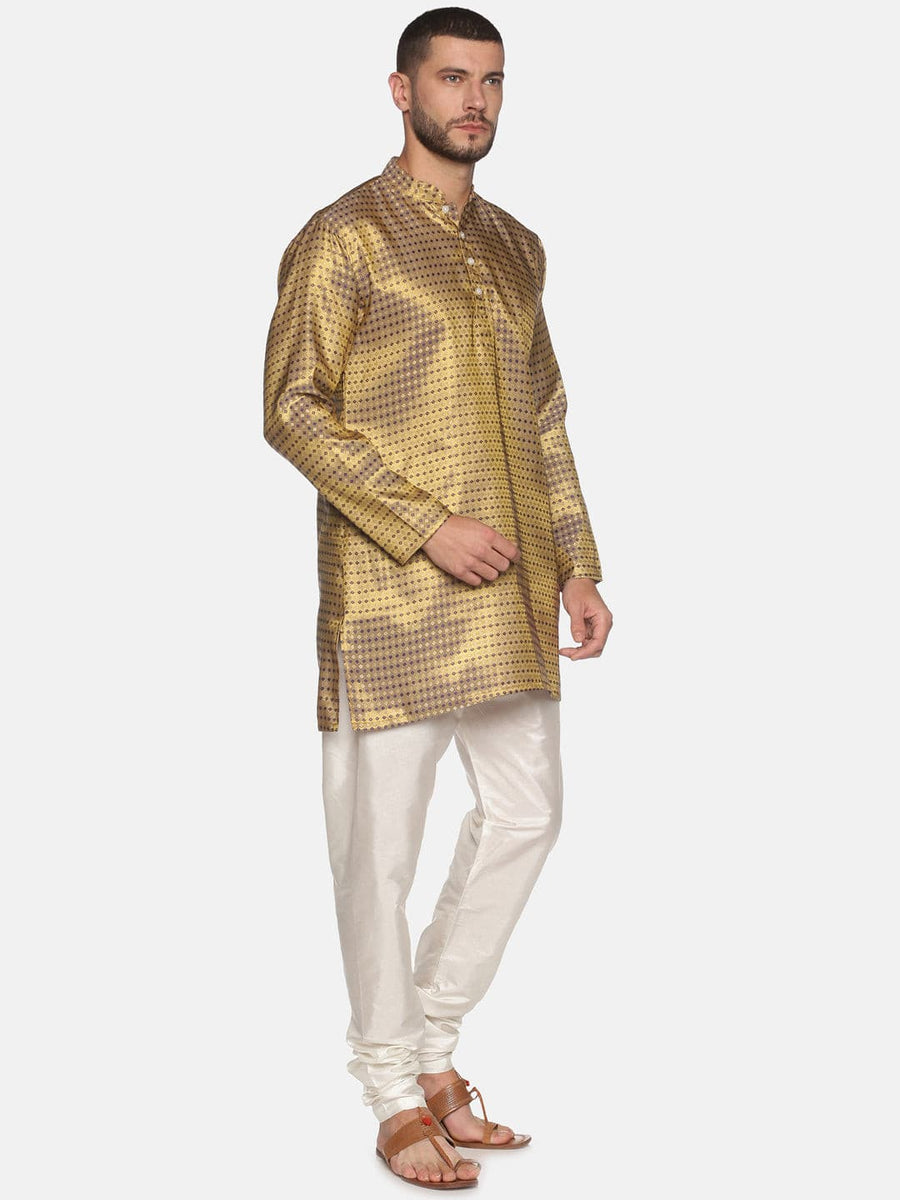 Men Gold Colour Polyester Kurta Pyjama Set