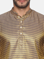 Men Gold Colour Polyester Kurta Pyjama Set