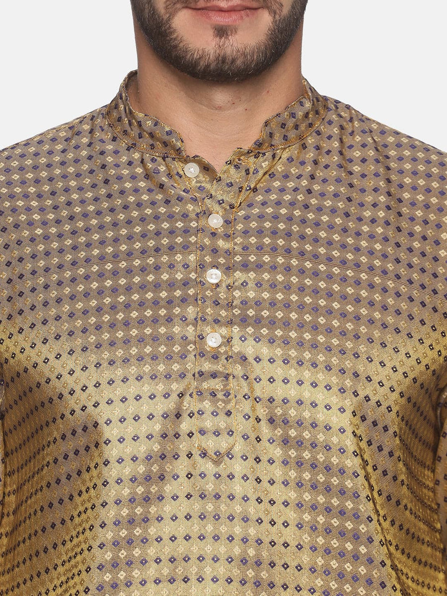 Men Gold Colour Polyester Kurta Pyjama Set