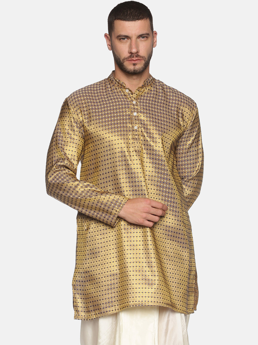 Men Jacquard Blue Diamond Long Kurta