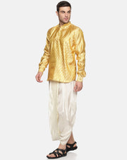 Men Gold Colour Polyester Kurta Dhoti Pant Set.