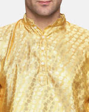 Men Gold Colour Polyester Kurta Dhoti Pant Set.