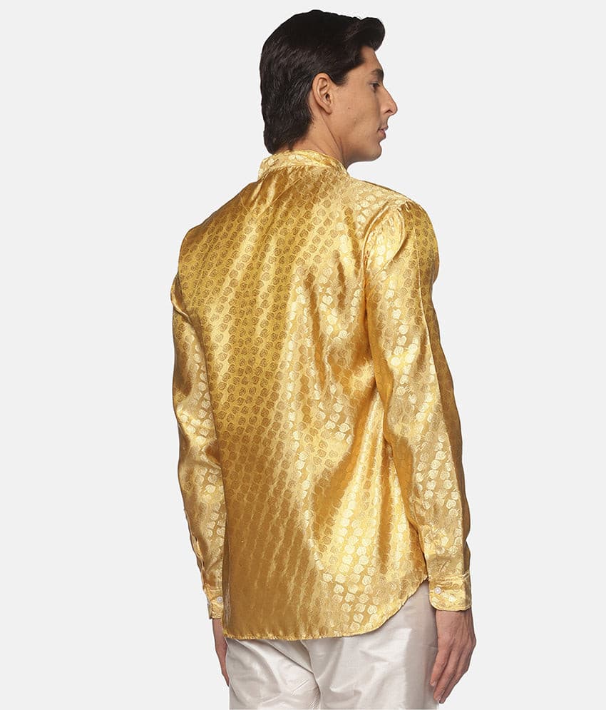 Men Gold Colour  Polyester Kurta.