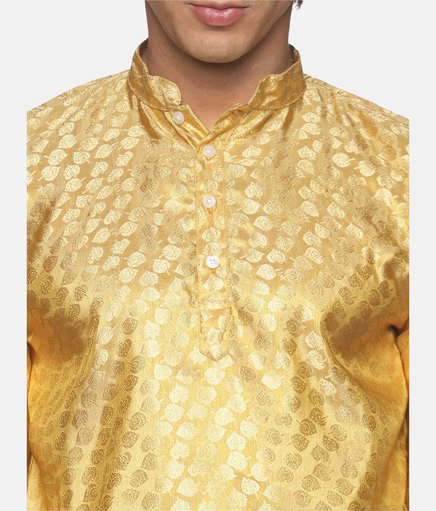 Men Gold Colour  Polyester Kurta.