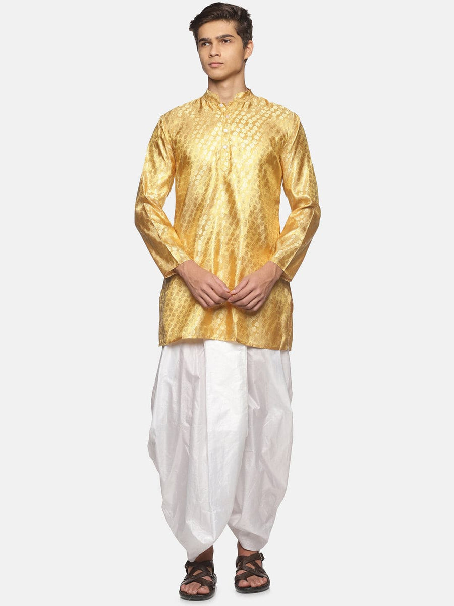 Men Gold Colour Polyester Kurta Dhoti Pant Set