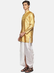 Men Gold Colour Polyester Kurta Dhoti Pant Set.