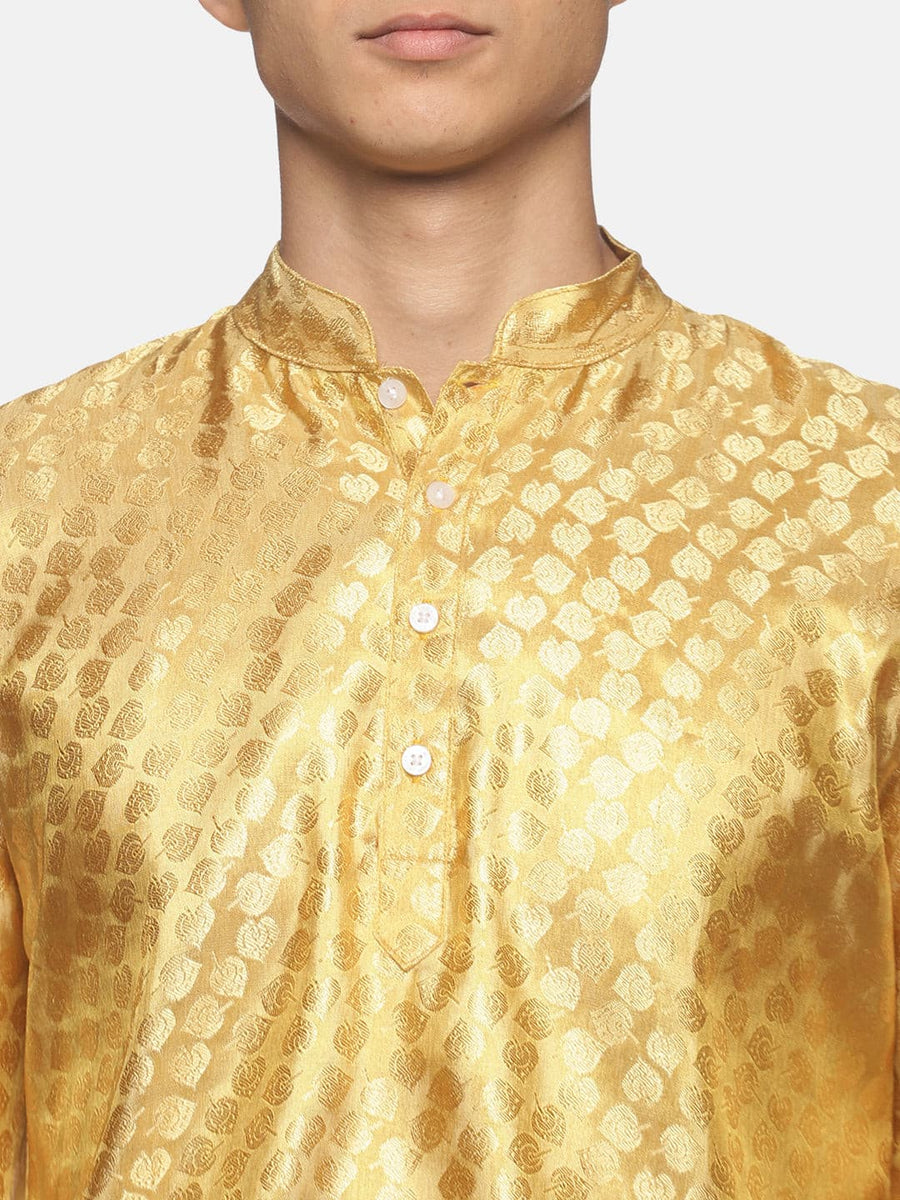 Men Gold Colour Polyester Kurta Dhoti Pant Set.