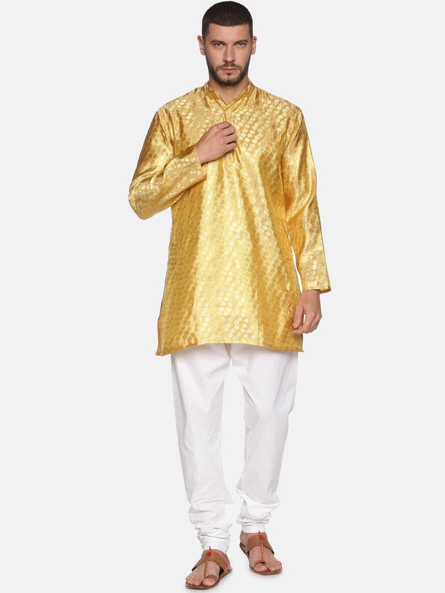 Men Gold Colour Polyester Kurta Pyjama Set