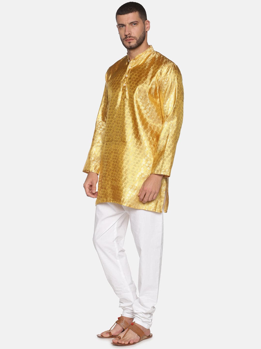 Men Gold Colour Polyester Kurta Pyjama Set